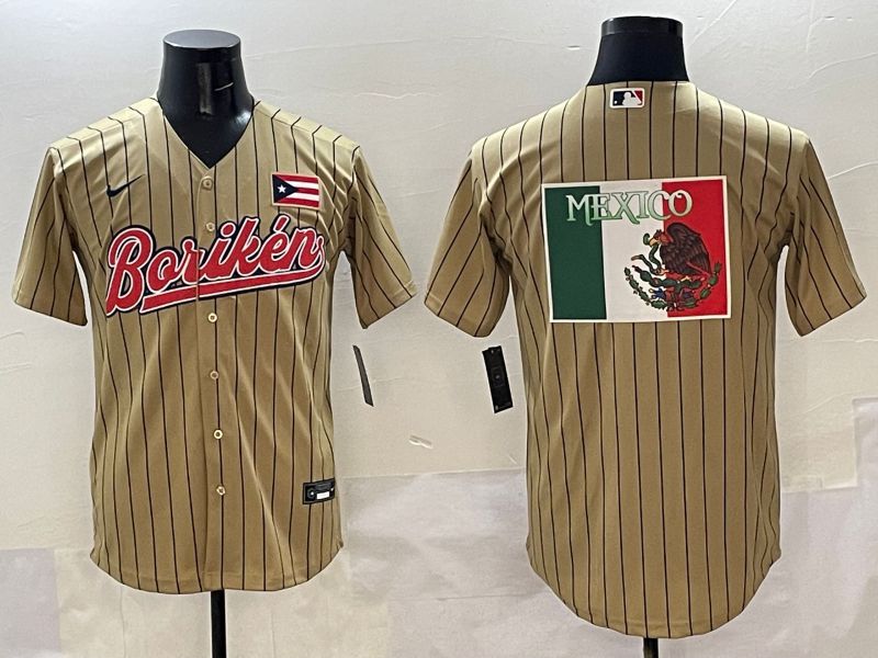 Men Puerto Rico Blank Brown Stripe Joint Name 2025 Nike MLB Jersey style 9->more jerseys->MLB Jersey